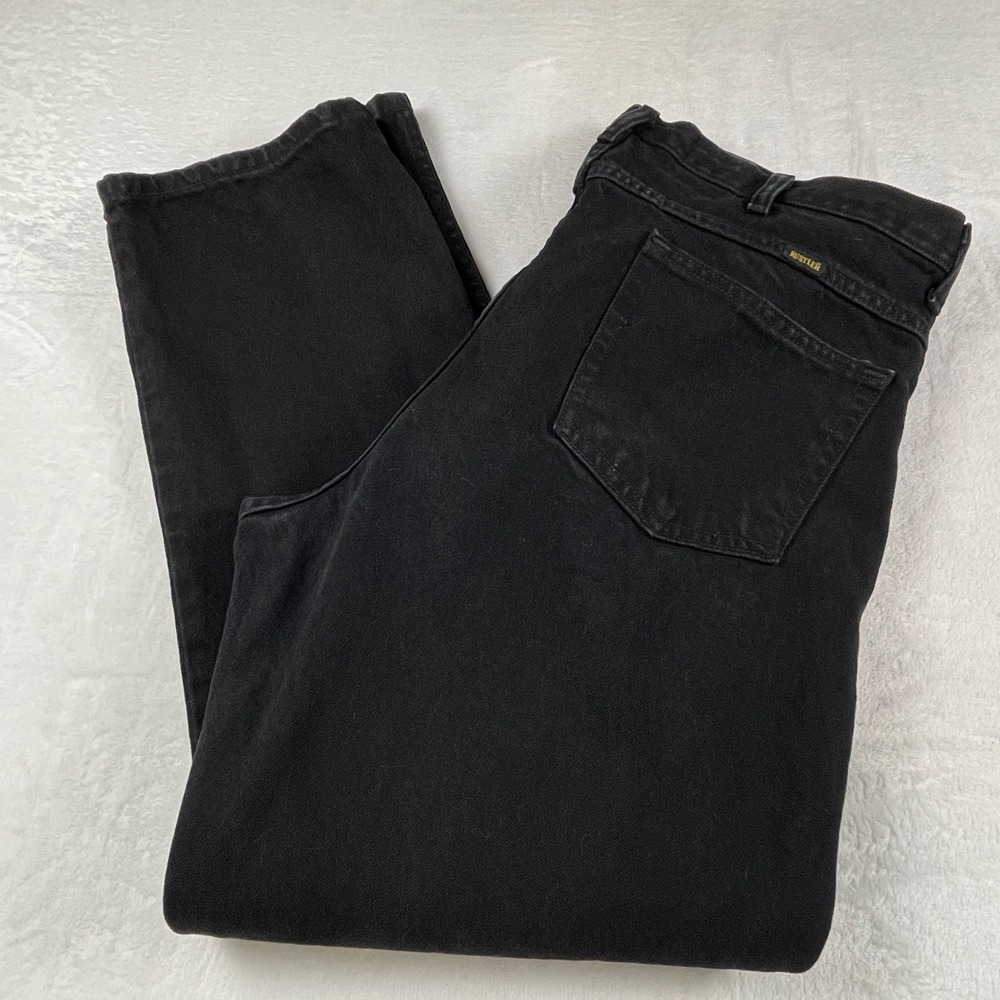 Rustler Mens Regular Fit Straight Leg Black Denim Jeans 40x30 Streetwear Retro